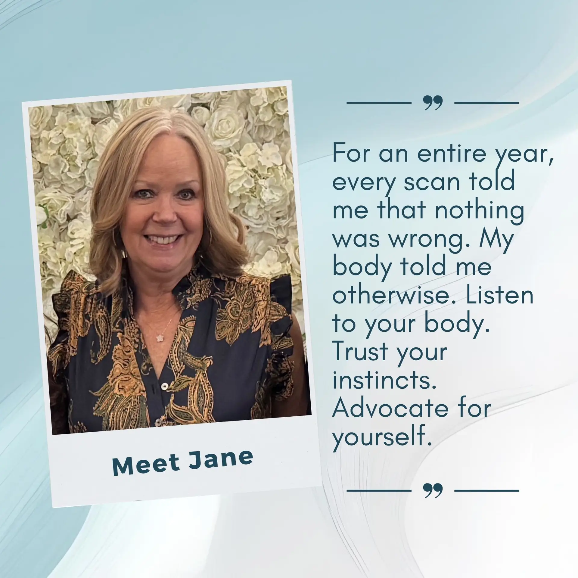Jane, who was diagnosed with Stage II Invasive Lobular Carcinoma